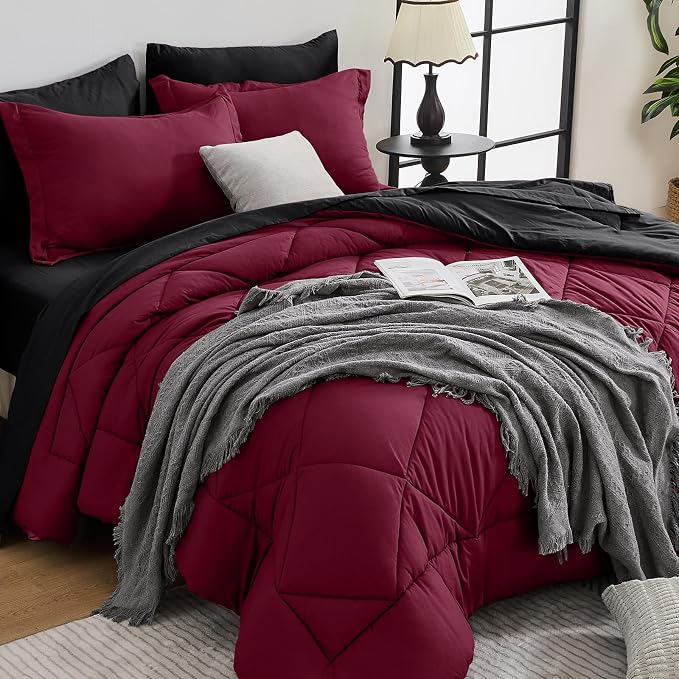 HEVUMYI Red & Black Queen Comforter Set by HEVUMYI