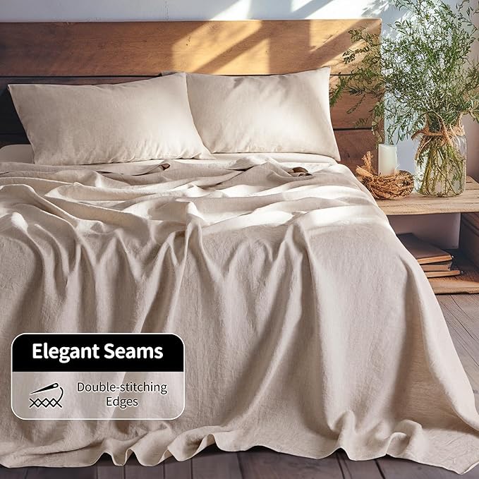 LBRO2M 100% Pure Linen Sheet Set Deep Pocket Up to 16" Bed Sheets Sets - Image 7