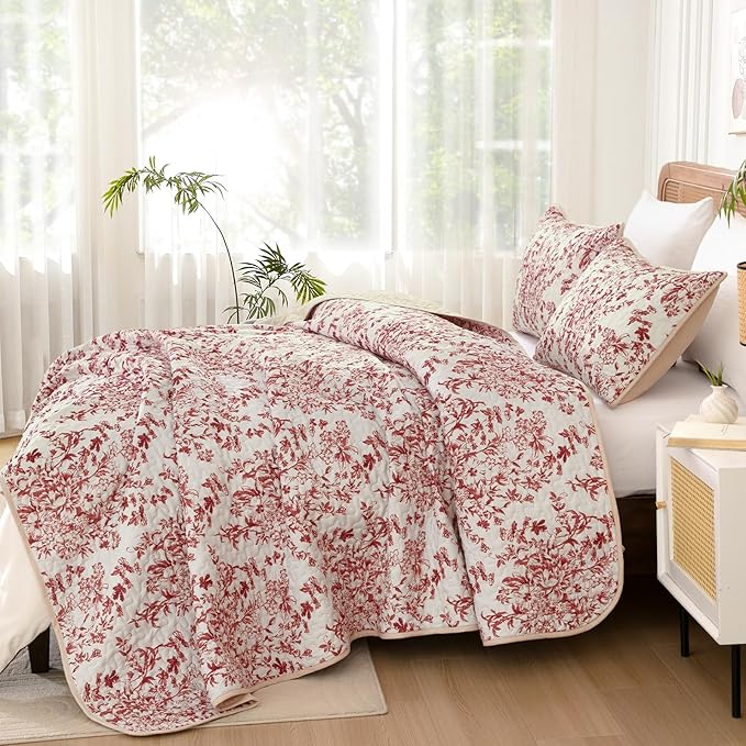 WONGS BEDDING Quilt King Size, Christmas Red Quilt Bedding Set - Image 3