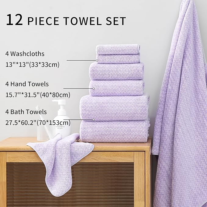 Ultra Soft Bath Towel Set, 12 Piece Family Bathroom Towels Set - Image 5