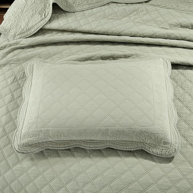 ROOMLIFE Quilt Set King Size 3D Floral Embroidery Pattern 3-Piece Cotton - Image 5