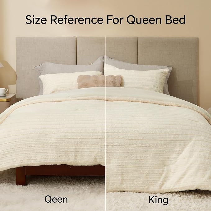 BEDELITE Fleece King Comforter Set -Super Soft & Warm Fluffy Cream White Faux - Image 6