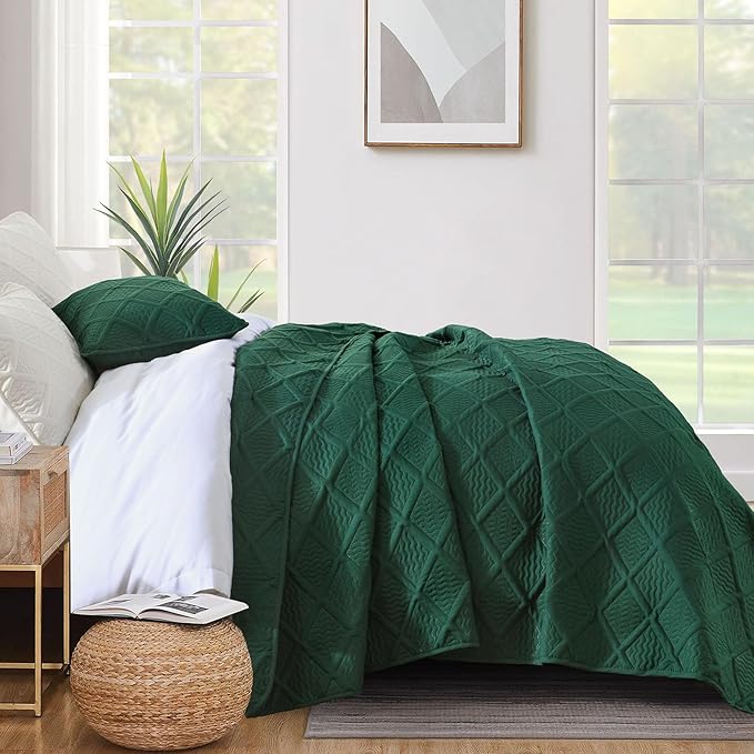 Yiran California King Quilt Set, Emerald Green Oversized Bedspread Bedding Set - Image 4