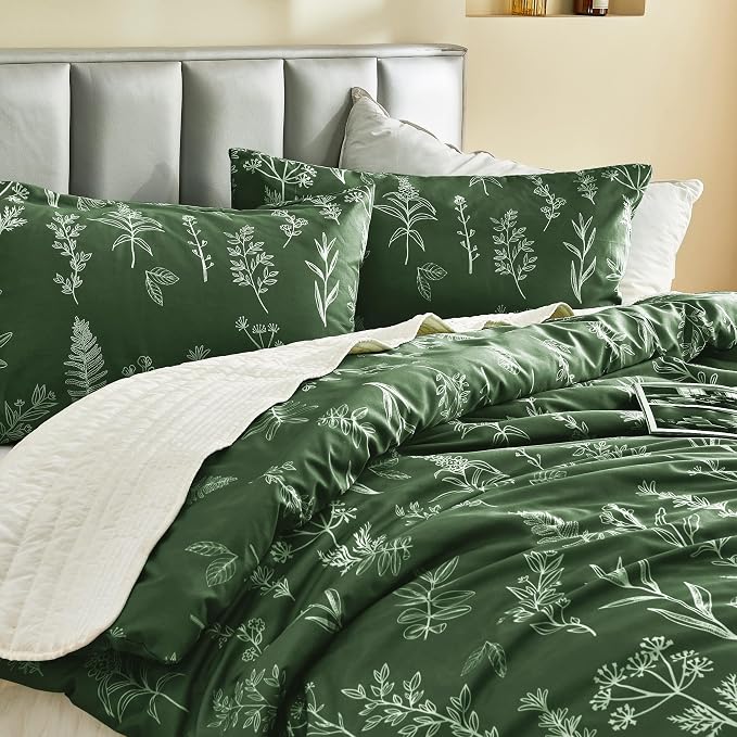 MUXHOMO Duvet Cover Full Size, Reversible Floral Dark Green Duvet Cover Set - Image 6