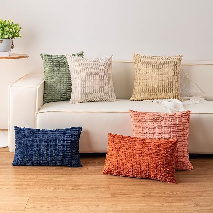Aegero Pack of 2 Corduroy Decorative Throw Pillow Covers 22x22 Inch Soft - Image 4