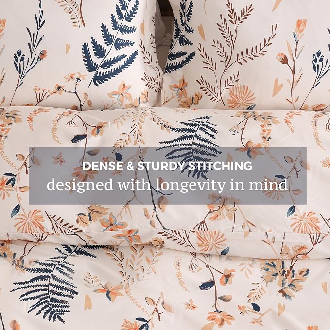 JSD Fall Floral Duvet Cover Set Queen Size, 3 Piece Boho Ferns Printed - Image 4