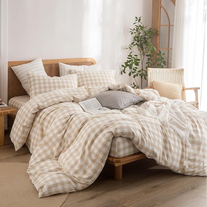 BESTOUCH Duvet Cover Set 100% Washed Cotton Linen Feel Super Soft Comfortable - Image 4