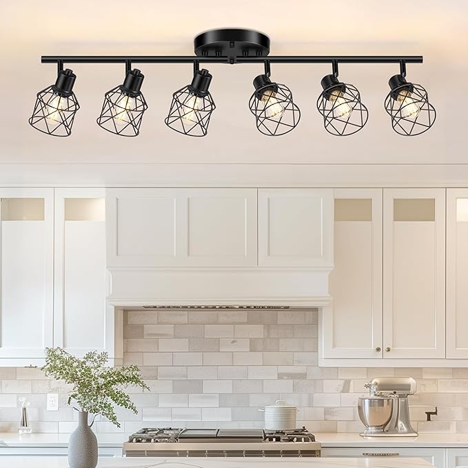 Baocuz 6-Lights Black Semi Flush Mount Ceiling Light, Rotatable Kitchen Track by Baocuz
