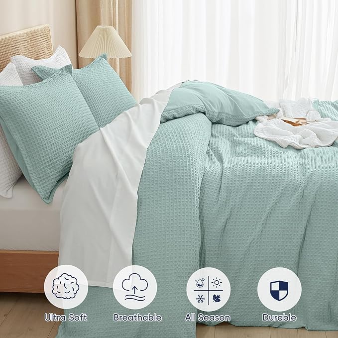 PHF Waffle Weave Duvet Cover Set King Size, No Snagging Ultra Soft Luxury - Image 4
