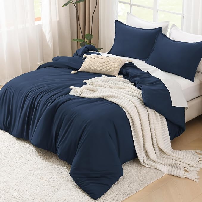 Litanika Navy Blue Comforter Set Queen Size, 3 Pieces Lightweight Solid Bedding - Image 4