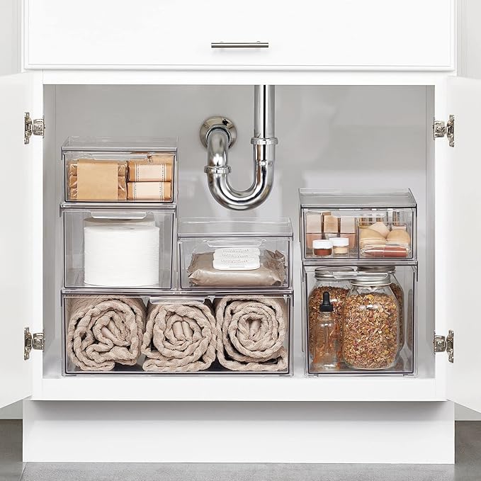 mDesign Plastic Stackable Bathroom Storage Organizer Bin - Image 2