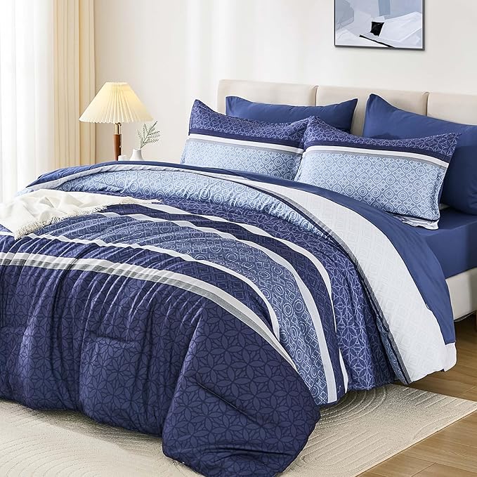 WONGS BEDDING Comforter Set King Size 7 Pieces, Patchwork Soft Lightweight - Image 2