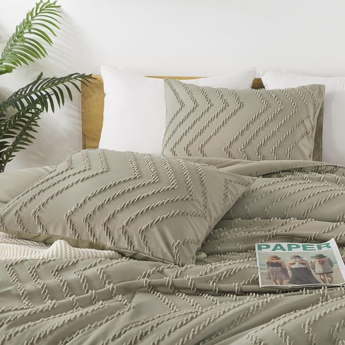 Andency Oatmeal Comforter Set Queen Size, Boho Soft Warm Tufted Bedding - Image 3