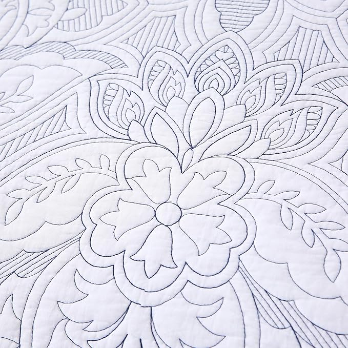 ROOMLIFE Quilt Set Full Size 3D Floral Campanula Embroidery Pattern 3-Piece - Image 5