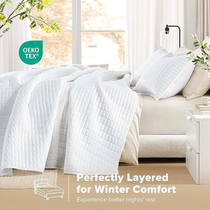 Comfort Spaces White Oversized King Quilt Set 120"x118" Bedspread Quilted - Image 3