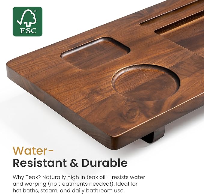 Premium Teak Bathtub Tray for Freestanding Baths - Image 4