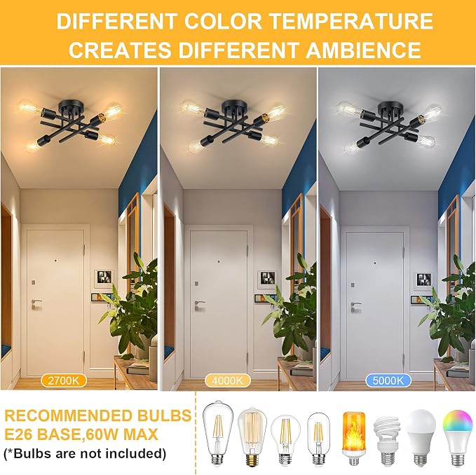 SunRider Industrial 4-Light Semi Flush Mount Ceiling Light Fixture, Modern - Image 3
