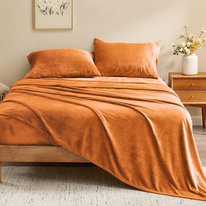 BEDELITE Flannel Sheets King Size Burnt Orange - Image 2