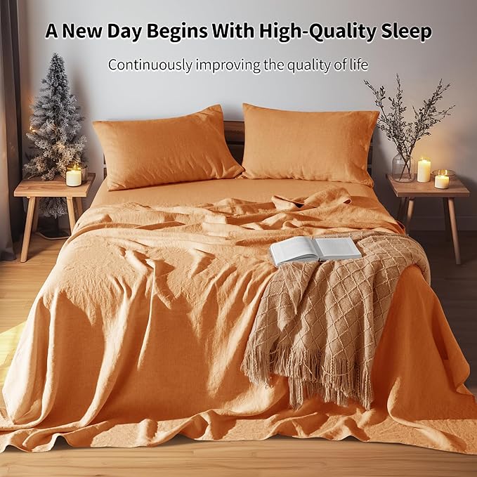 LBRO2M 100% Pure Linen Sheet Set Deep Pocket Up to 16" Bed Sheets Sets - Image 7