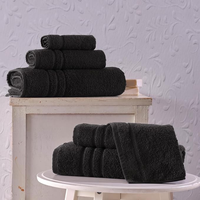 Black 6 Pack Bath Towels Sets Linen - Image 2