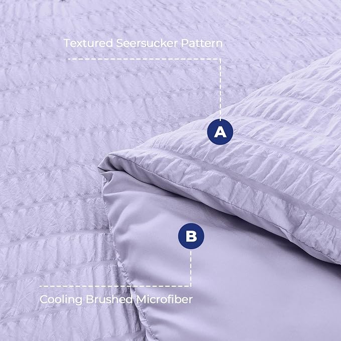 HYMOKEGE Light Purple King Size Comforter Set Seersucker 7 Pieces, All Season - Image 4