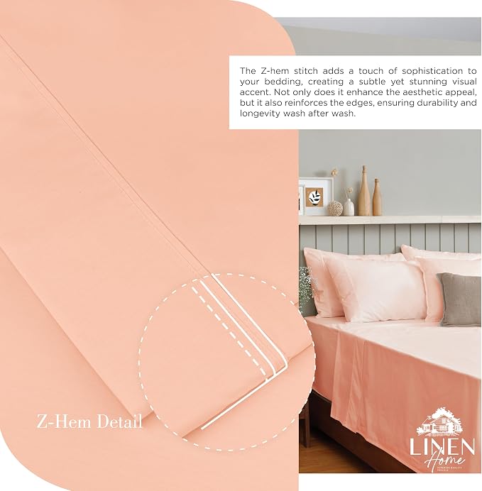 Linen Home 100% Cotton Percale Sheets Twin Size, Tropical Peach, Deep Pocket - Image 3