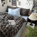 mixinni Vintage Brown & Blue Buffalo Plaid Duvet Cover Set Twin XL Size by mixinni