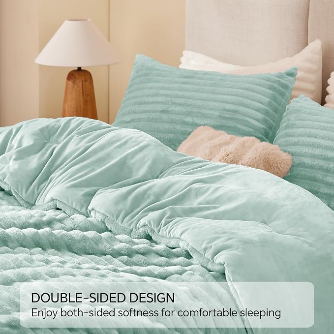 BEDELITE Fleece Twin Comforter Set -Super Soft & Warm Fluffy Light Green Bedding - Image 5