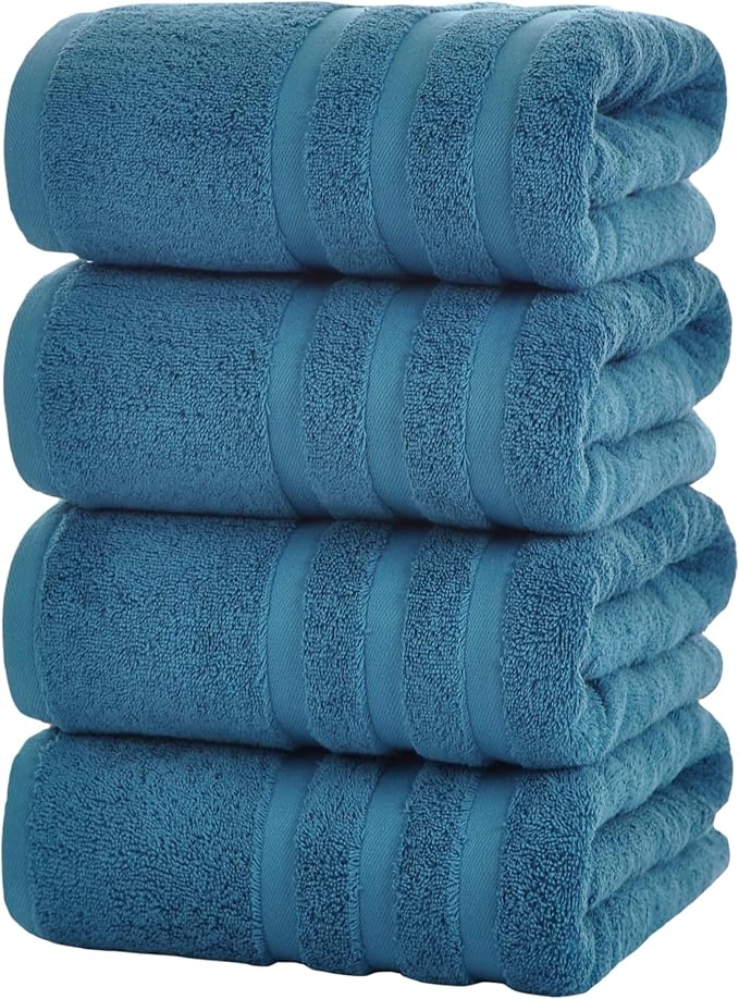 Bath Towels 4 Pack, 30 x 60 Inches, Large 100% Cotton Towels, Comfortable by Velqora
