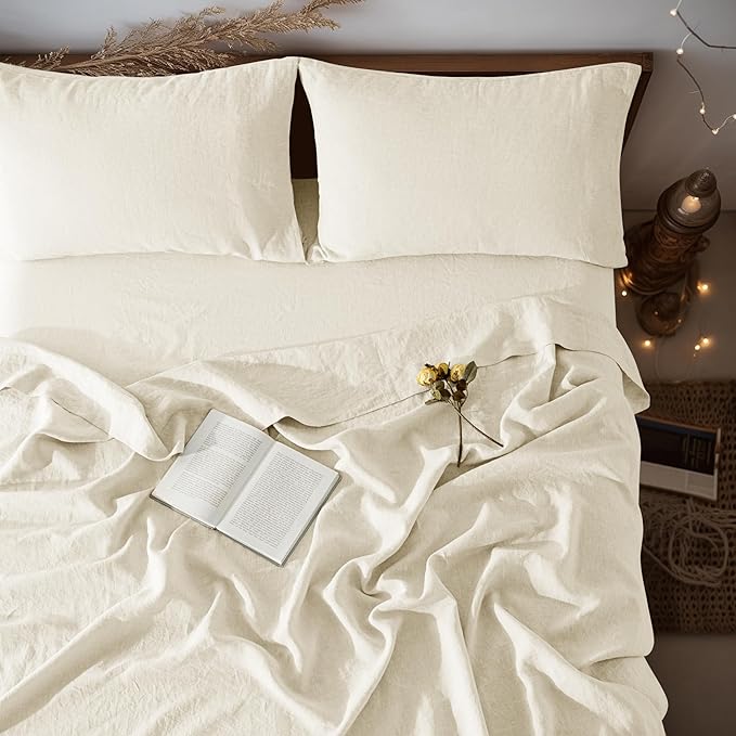 LBRO2M 100% Pure Linen Sheet Set Deep Pocket Up to 16" Bed Sheets Sets by LBRO2MBedding