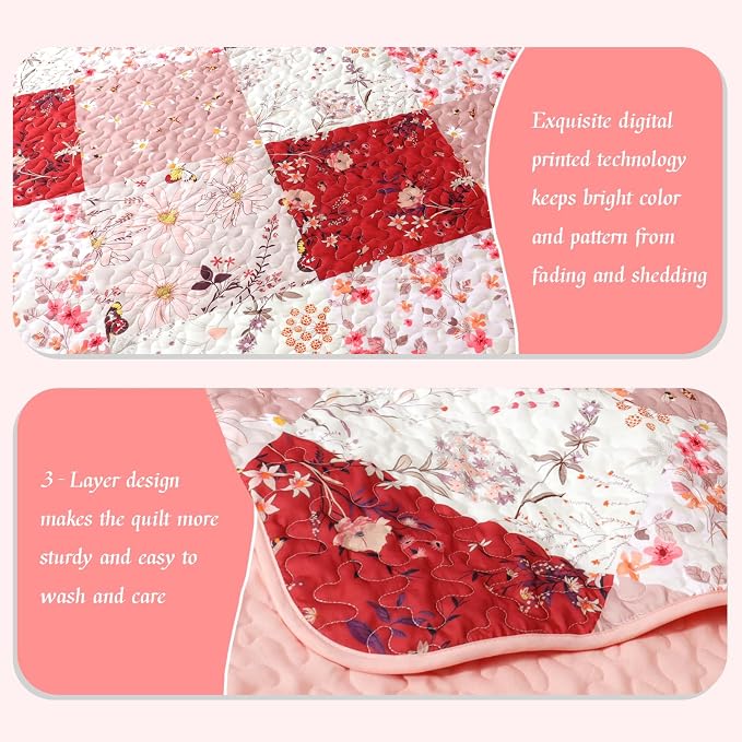 Whale Flotilla Patchwork Quilt King Size, Extra Soft Boho Floral Bedspreads - Image 4