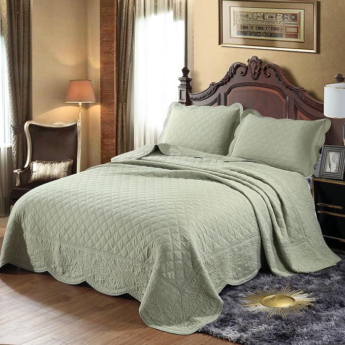 ROOMLIFE Quilt Set King Size 3D Floral Embroidery Pattern 3-Piece Cotton - Image 3