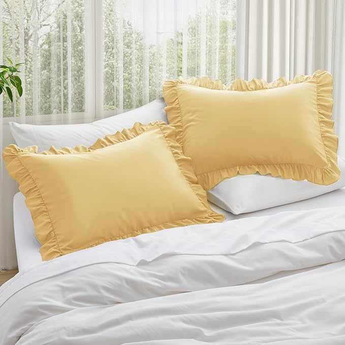 KKJIAF Ruffle Pillow Cases Queen Size Set of 2, Ruffled Pillow Covers - Image 2