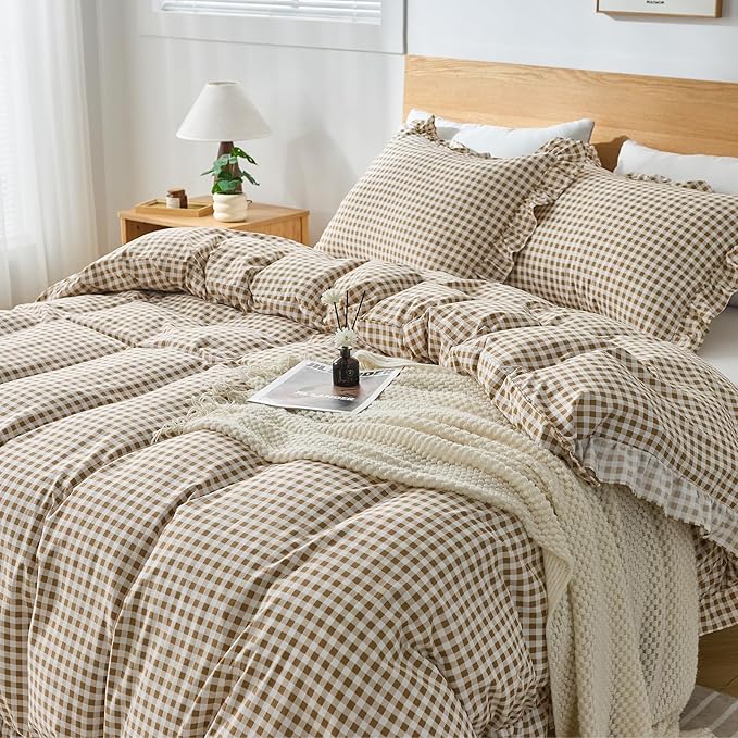 Gingham Duvet Cover Queen Size, 3 Pieces Soft Breathable Microfiber Plaid - Image 6