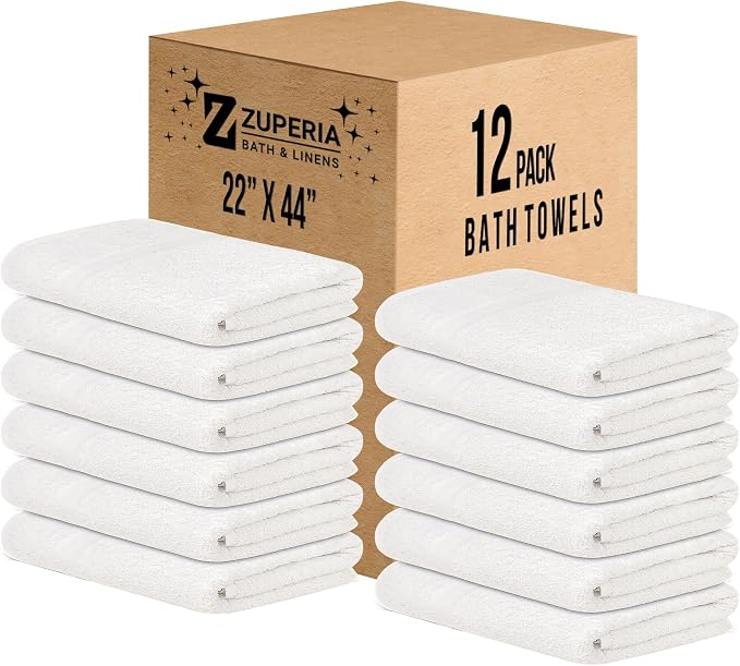ZUPERIA White Bath Towels Bulk 12 Pack - Image 9