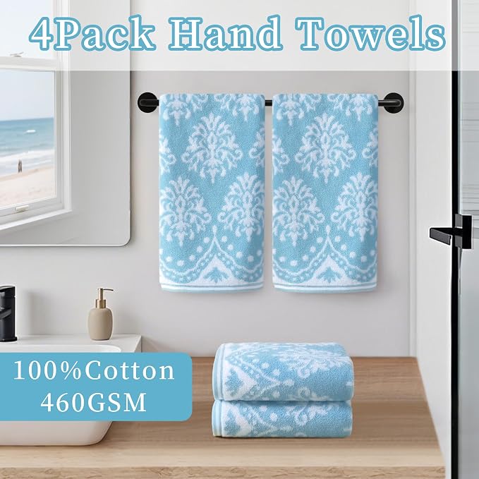 Hand Towels for Bathroom, Bath Hand Towel Set of 4, Jacquard Decorative Hand - Image 3