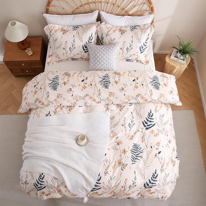 JSD Fall Floral Duvet Cover Set Queen Size, 3 Piece Boho Ferns Printed - Image 6