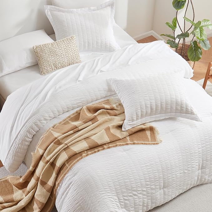 CozyLux King Size Comforter Set White Seersucker 7 Pieces Bed in a Bag King - Image 4