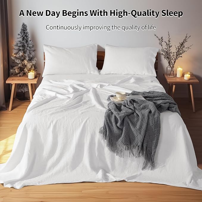 LBRO2M 100% Pure Linen Sheet Set Deep Pocket Up to 16" Bed Sheets Sets - Image 3