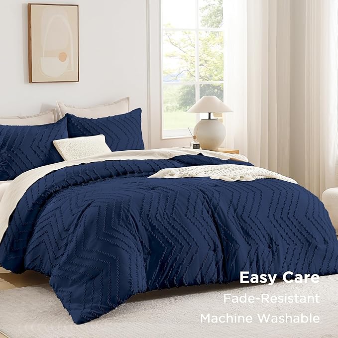 Andency Navy Blue California King Comforter Set, Boho Cal King Soft Warm Tufted - Image 3