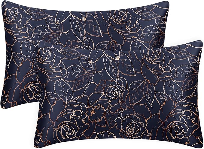 EXQ Home Satin Pillowcase for Hair and Skin- Rose on Blue Silk Pillowcase 2 by EXQHomeTexitleCoLtd