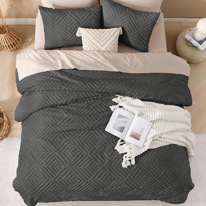 Andency Dark Grey California King Comforter Set, 3 Pieces Gray Boho Bedding Set - Image 7