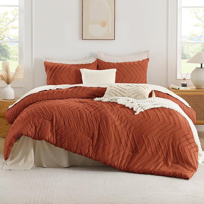 Andency Burnt Orange Oversized Queen Comforter Set, Boho Soft Warm Bedding - Image 2