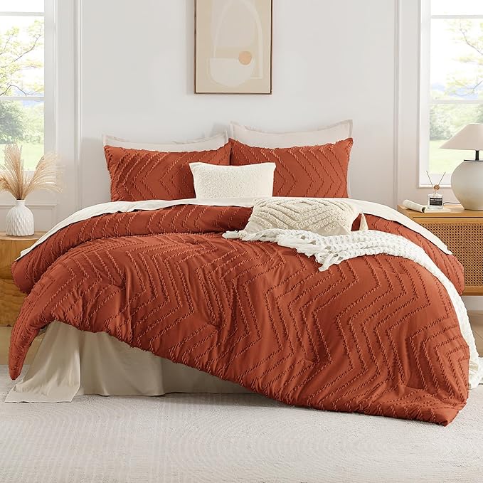 Andency Burnt Orange Oversized Super King Plus Comforter Set 128x120, Extra - Image 2