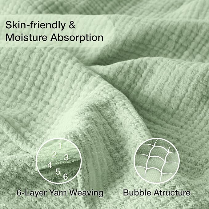 100% Cotton Muslin Blanket Queen 90" x 90", 6 Layers Breathable and Lightweight - Image 6