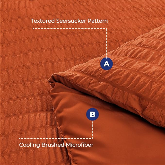HYMOKEGE Burnt Orange Full Size Comforter Sets Seersucker 7 Pieces, All Season - Image 4