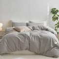 MooMee Striped Duvet Cover Set 100% Washed Cotton Linen Like Textured by MOOMEE