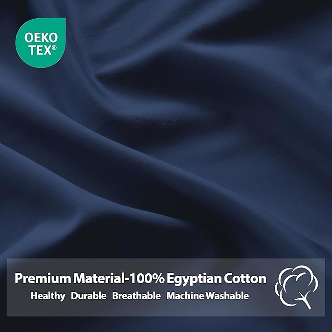 Queen Size Fitted Sheet Only Navy Blue, 100% Egyptian Cotton 600 Thread Count - Image 3