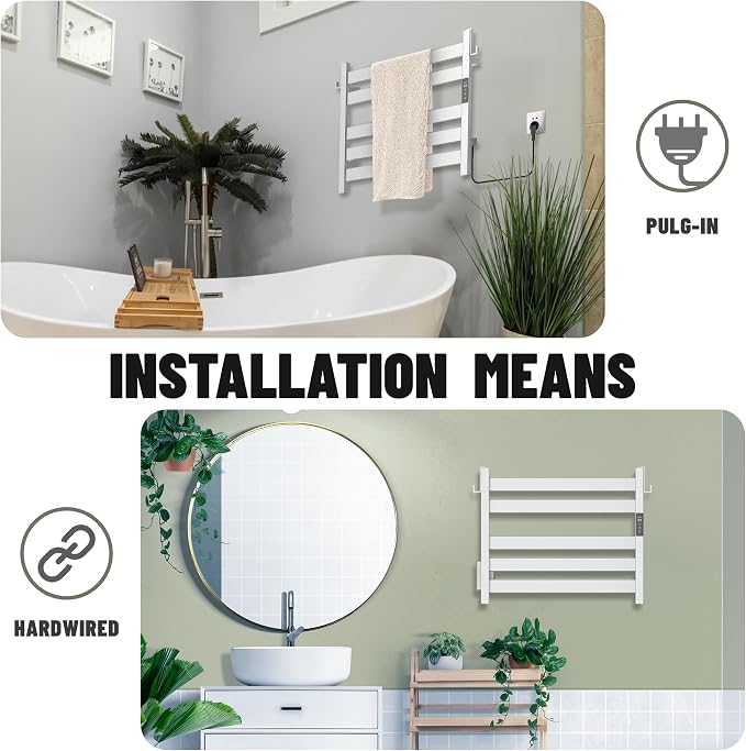K&KALONZO Towel Warmer for Bathroom, Wall-Mounted 5-Bar Heated Towel Rack - Image 4