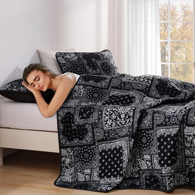 Cottolester Boho Patchwork Quilt Set King Size, Paisley Floral Bedding Set Soft - Image 6